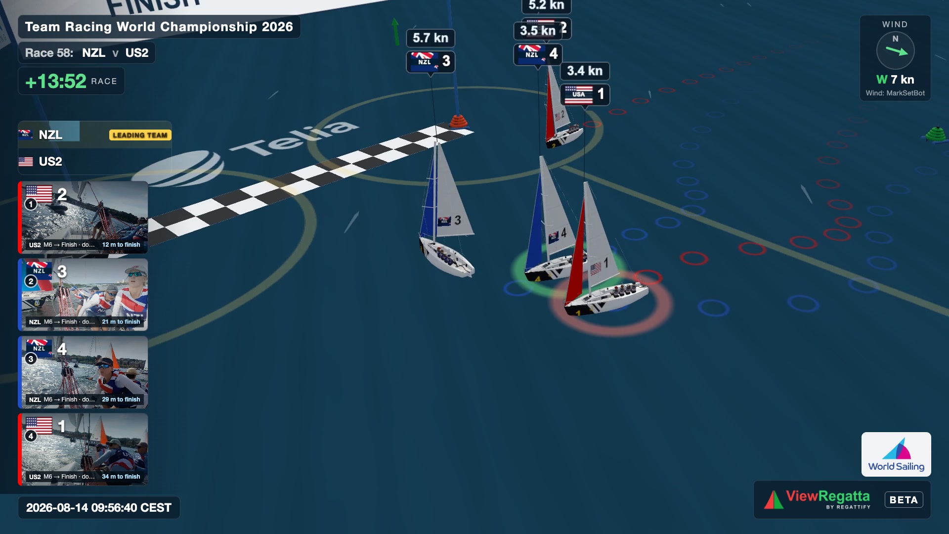 Race 58 from the Team Racing World Championship 2026 in Stockholm, rendered by ViewRegatta.